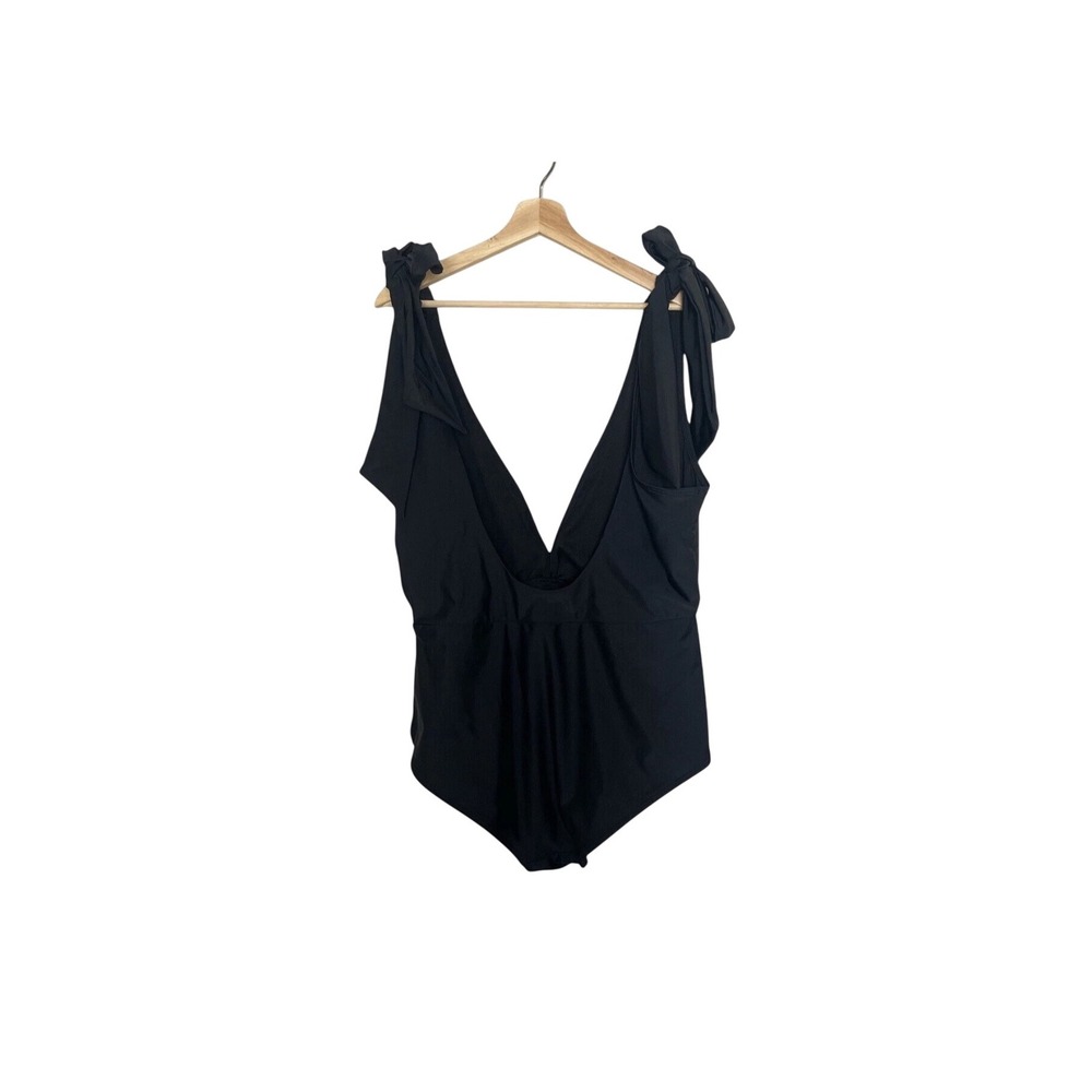 Unique Vintage Swimsuit Black Plunging One Piece Tie Strap Plus Size 3X